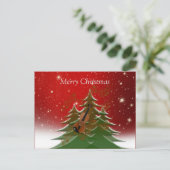 メリークリスマス – クリスマスツリーとバイオリン ポストカード (スタンド正面)