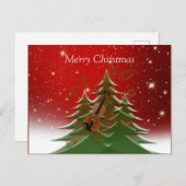 メリークリスマス – クリスマスツリーとバイオリン ポストカード (正面/裏面)