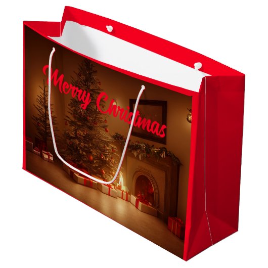 メリークリスマス.クリスマスツリーとプレゼント ラージペーパーバッグ (正面アングル)