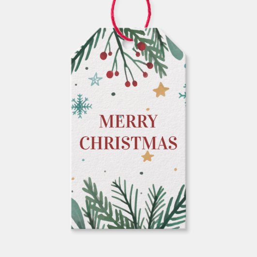 メリークリスマス、クリスマスツリーの枝、星 ギフトタグ (正面)