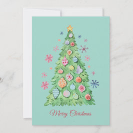 メリークリスマス、クリスマスツリーの水彩画 シーズンカード