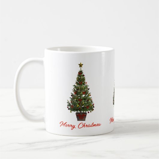 メリークリスマス。クリスマスツリー コーヒーマグカップ (左)