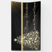 メリークリスマス，クリスマスツリー，ブラック，会社 横断幕 (縦)