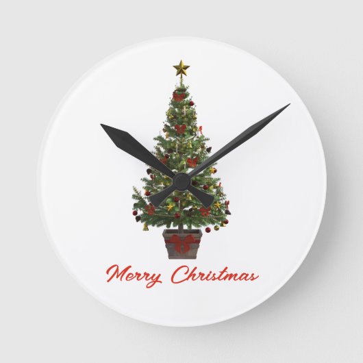 メリークリスマス クリスマスツリー ラウンド壁時計 (正面)