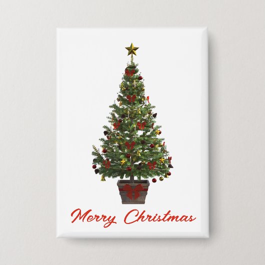 メリークリスマス。クリスマスツリー 缶バッジ (正面)