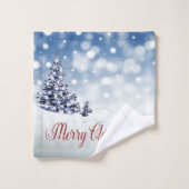 メリークリスマス、クリスマスツリー、雪 バスタオルセット (ウォッシュタオル)
