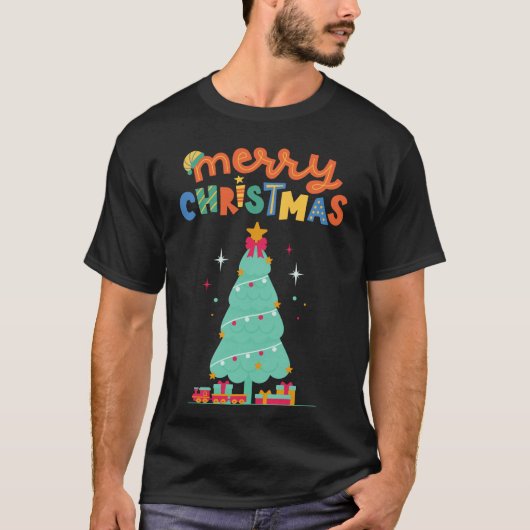 メリークリスマス – クリスマスツリー Tシャツ (正面)