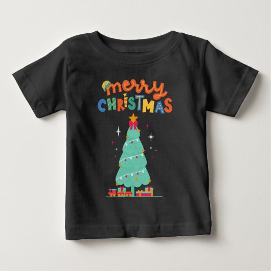 メリークリスマス – クリスマスツリーTシャツ ベビーTシャツ (正面)