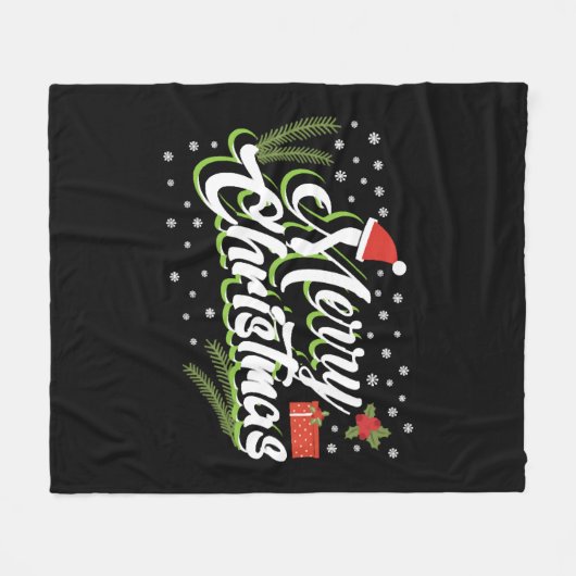 メリークリスマス – クリスマスデザイン フリースブランケット (正面(横))