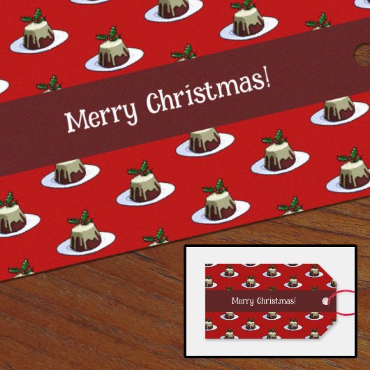 メリークリスマス!クリスマスプリン&ホリーパターン ギフトタグ