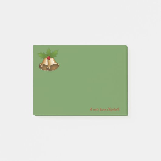 メリークリスマス、クリスマスベル、グリーンパーソナライズされた ポストイット (正面)