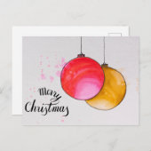 メリークリスマス、クリスマスボールの水色 シーズンポストカード (正面/裏面)