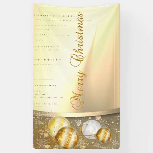 メリークリスマス，クリスマスボール，フェイク金ゴールド 横断幕 (縦)