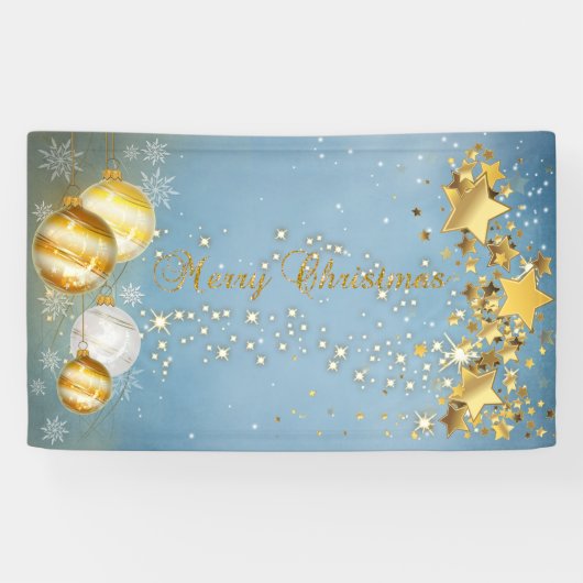 メリークリスマス、クリスマスボール、星、スパークル 横断幕 (横)