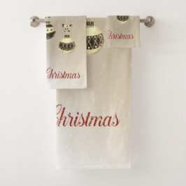 メリークリスマス、クリスマスボール、雪の結晶 バスタオルセット