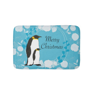 メリークリスマス、クリスマス、ペンギン、花 バスマット