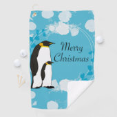 メリークリスマス、クリスマス、ペンギン、花、青 ゴルフタオル (インサイチュ)