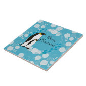 メリークリスマス、クリスマス、ペンギン、花、青 タイル (側面)