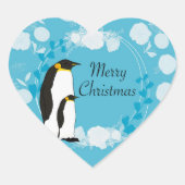 メリークリスマス、クリスマス、ペンギン、花、青 ハートシール (正面)