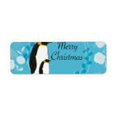 メリークリスマス、クリスマス、ペンギン、花、青 ラベル (正面)