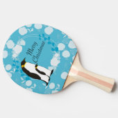 メリークリスマス、クリスマス、ペンギン、花、青 卓球ラケット (横)