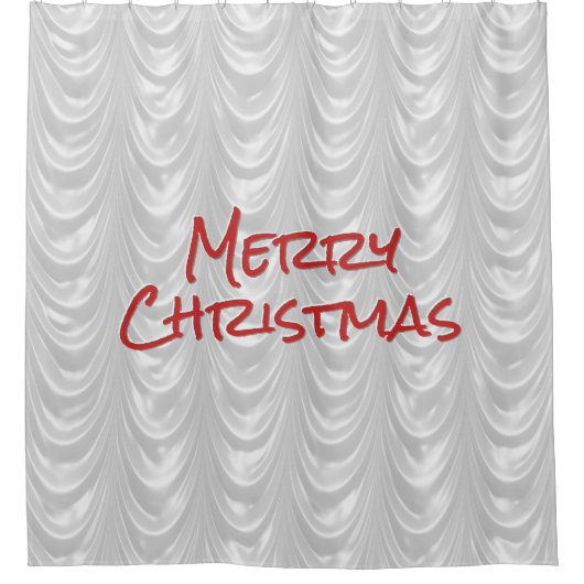 メリークリスマス:グラフィックス白のルーチサテン シャワーカーテン (正面)