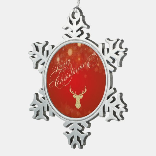 メリークリスマス、グリッタートナカイ スノーフレークピューターオーナメント (右)