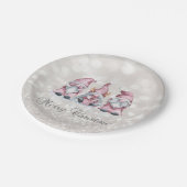 メリークリスマス、グリッター《写真》ぼけ味、かわいいピンクの格言 ペーパープレート (アングル)