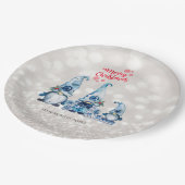 メリークリスマス、グリッター《写真》ぼけ味、かわいいブルー格言 ペーパープレート (アングル)