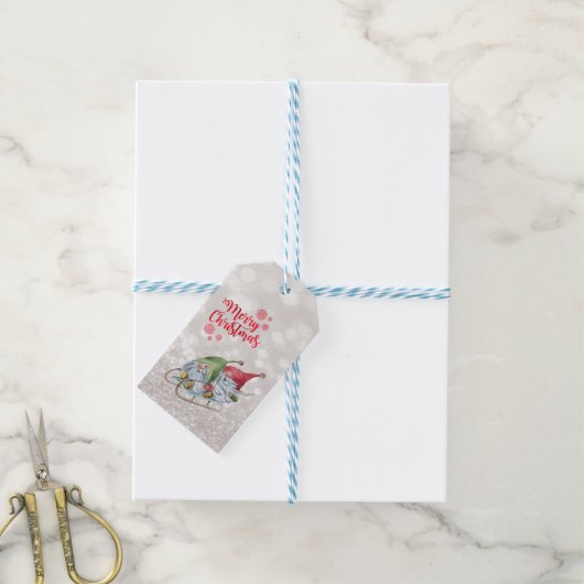 メリークリスマス、グリッター《写真》ぼけ味、かわいい格言スリー ギフトタグ (より糸付き)