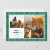 メリークリスマス グリーンストライプ ブレイド柄 2枚の写真フレーム シーズンカード (正面)