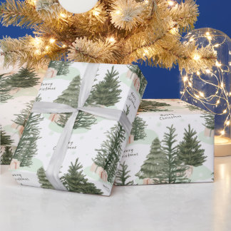 メリークリスマス グリーンファーツリーとプレゼント ラッピングペーパー