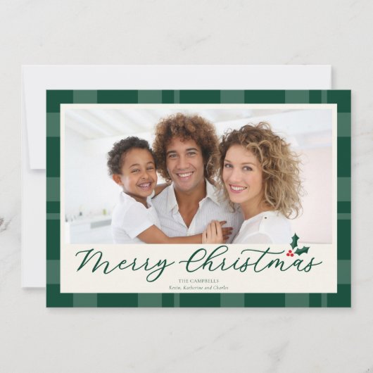 メリークリスマス グリーンプレイド 写真入りカード シーズンカード (正面)