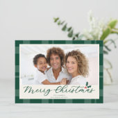 メリークリスマス グリーンプレイド 写真入りカード シーズンカード (スタンド正面)