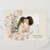 メリークリスマス | グリーン&クリームフォトバラ金ゴールド 箔シーズンカード (正面)