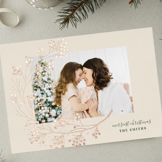 メリークリスマス | グリーン&クリームフォトバラ金ゴールド 箔シーズンカード