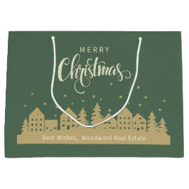 メリークリスマス グリーン レトロ | 不動産クライアント ラージペーパーバッグ