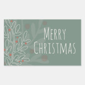 メリークリスマス グリーン 抽象的 ヤドリギ 長方形シール (正面)