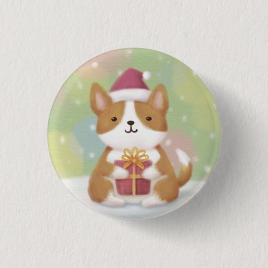 メリークリスマス：コルギイラストレーションアート 缶バッジ (正面)