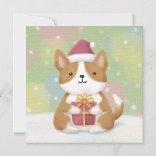 メリークリスマス：コーギーイラストアート 招待状 (正面)