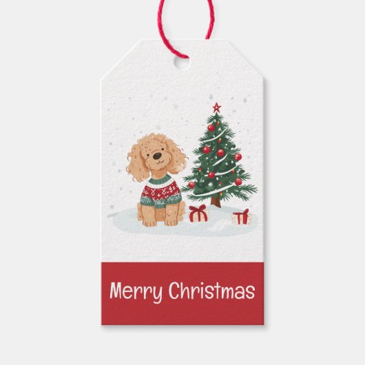 メリークリスマス ゴールデンドゥードル 犬 ギフトタグ (正面)