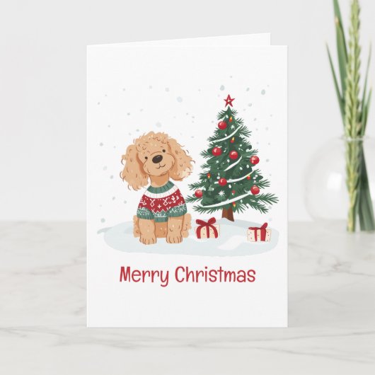 メリークリスマス ゴールデンドゥードル 犬 シーズンカード (正面)