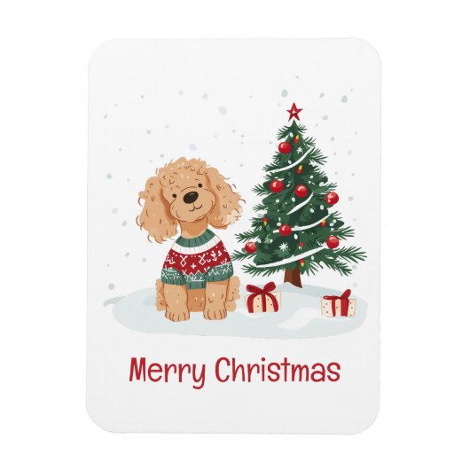 メリークリスマス ゴールデンドゥードル 犬 マグネット (縦)