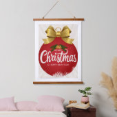 メリークリスマス ゴールドの赤いオーナメント 吊り下げ型タペストリー (寝室)