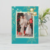 メリークリスマス ゴールドの雪の結晶 赤 招待状 (スタンド正面)