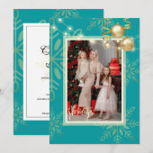 メリークリスマス ゴールドの雪の結晶 赤 招待状 (正面/裏面)