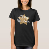 メリークリスマス ゴールドスター ブラック Tシャツ (正面)