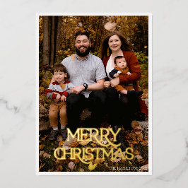 メリークリスマス ゴールドホイル ブラック＆ホワイトストライプ 箔招待状