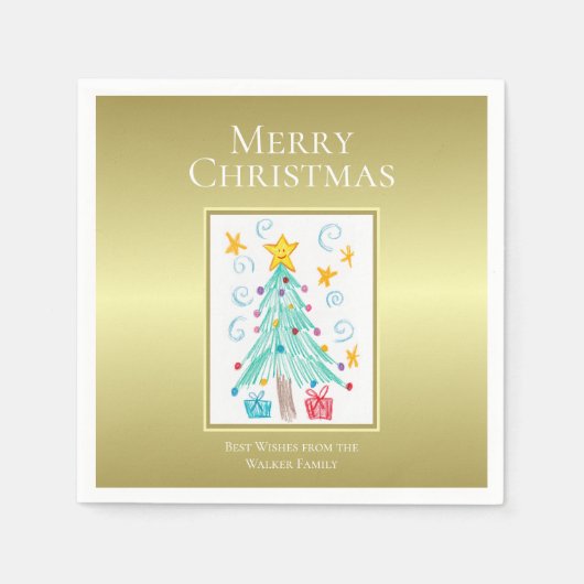 メリークリスマス ゴールド お子様の作品 姓 スタンダードカクテルナプキン (正面)