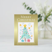 メリークリスマス。ゴールド。お子様の作品。家族 シーズンポストカード (スタンド正面)